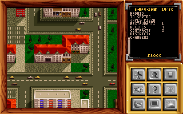 Top down view of a city in Pizza Tycoon